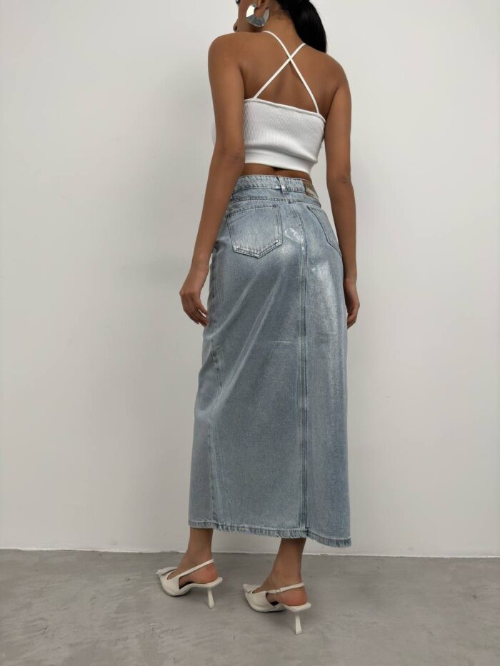 Sukňa DENIM s fóliovou potlačou strieborná - Image 6