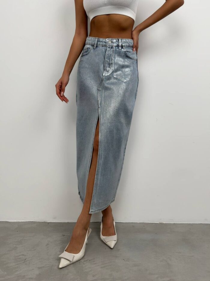 Sukňa DENIM s fóliovou potlačou strieborná - Image 5