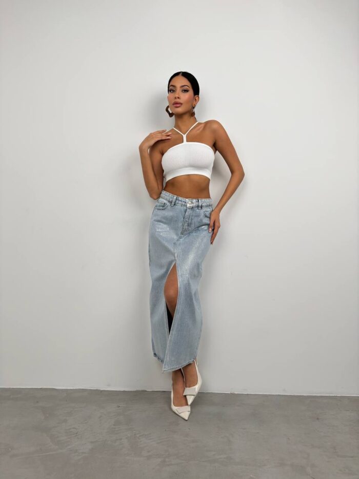 Sukňa DENIM s fóliovou potlačou strieborná - Image 2