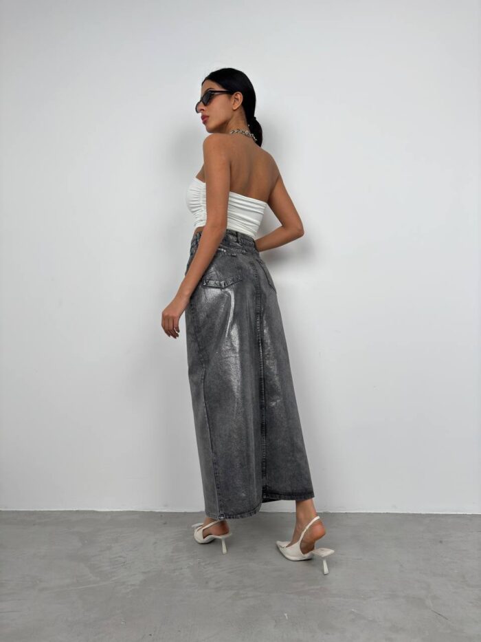 Sukňa DENIM s fóliovou potlačou čierna - Image 3