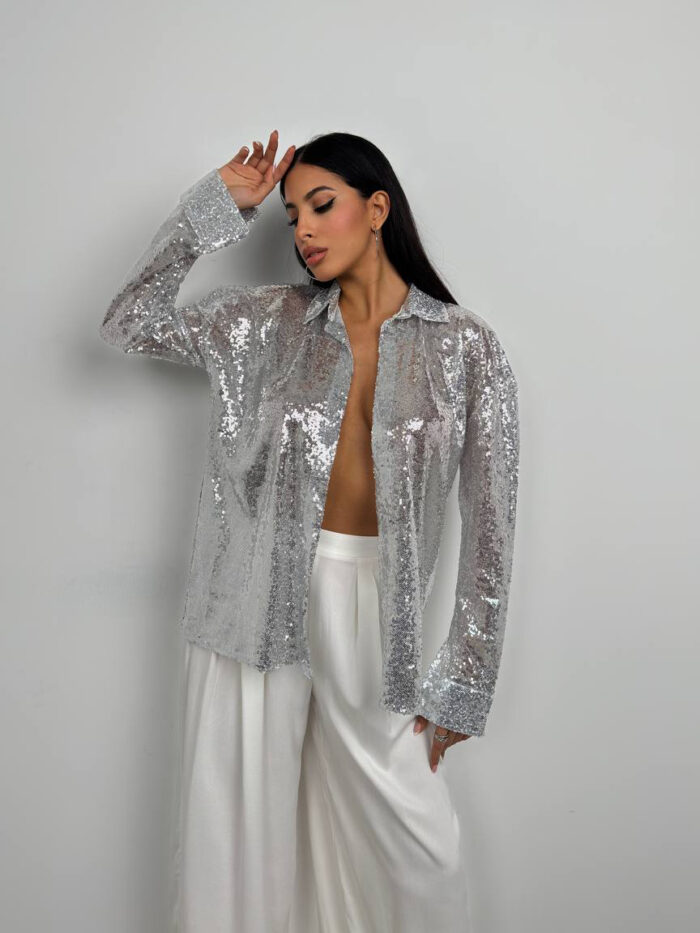 Košeľa OVERSIZE flitrová strieborná